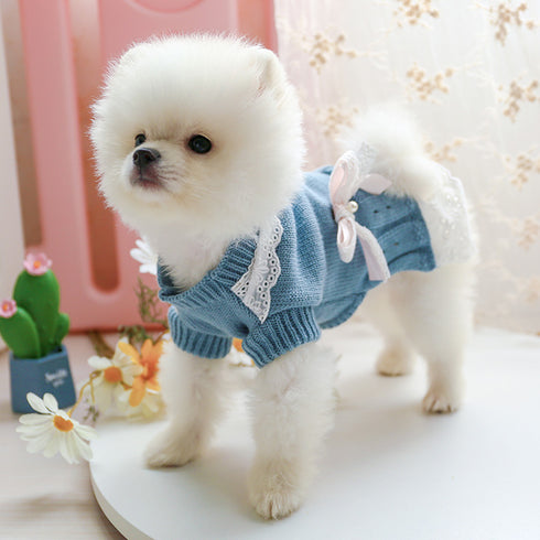 Two Bowknots Elegant Sweater Dress
